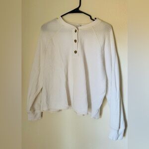 Old Navy Women's White Button-Up Thermal Waffle Knit Sleep Top | Medium